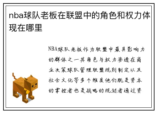 nba球队老板在联盟中的角色和权力体现在哪里